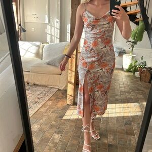 Floral Orange and Gray Dress